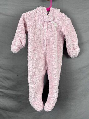 Carter's Girl Fleece Pink Sherpa Style Zip Bunting Teddy Bear Ears 6 Month